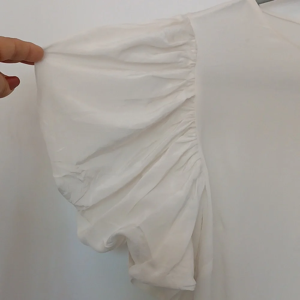 Zara Cream Ruched Puff Sleeve Blouse